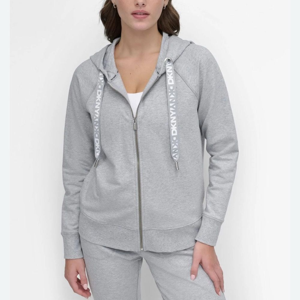 DKNY Sport Two Tone Logo Zip Front Hoodie Grey Medium NWT IN PACKAGE